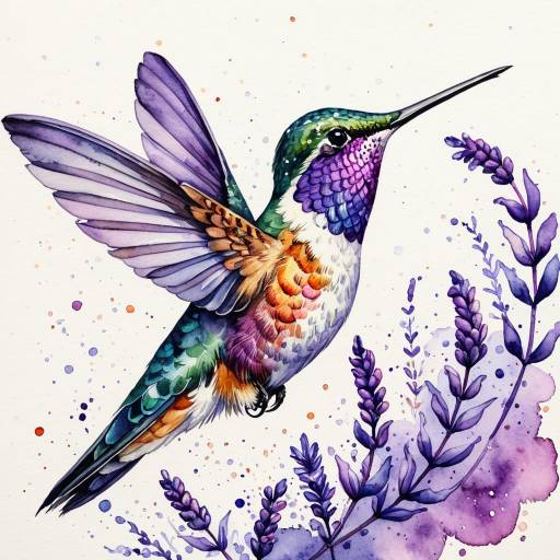 Dreamy Lavender Hummingbird Watercolour Art