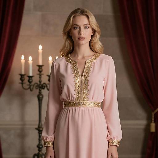 Elegant Blonde in Enchanted Stone Room