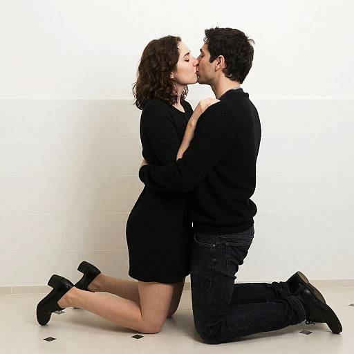 Passionate Kiss in a Tiled Room