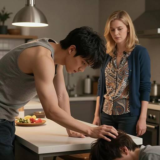 Intimate Kitchen Scene with Two Figures