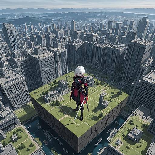 Epic Warrior in Miniature Cityscape