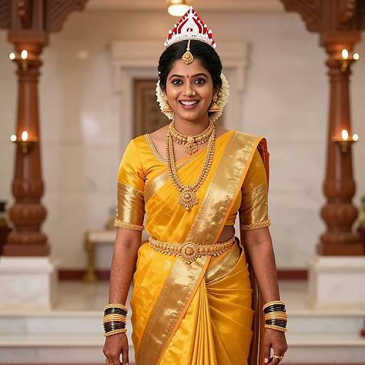South Indian Bride in Yellow Silk Saree