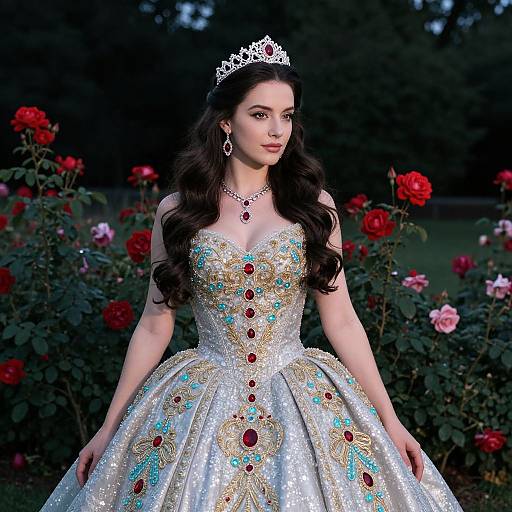 Elegant Woman in Embroidered Ball Gown