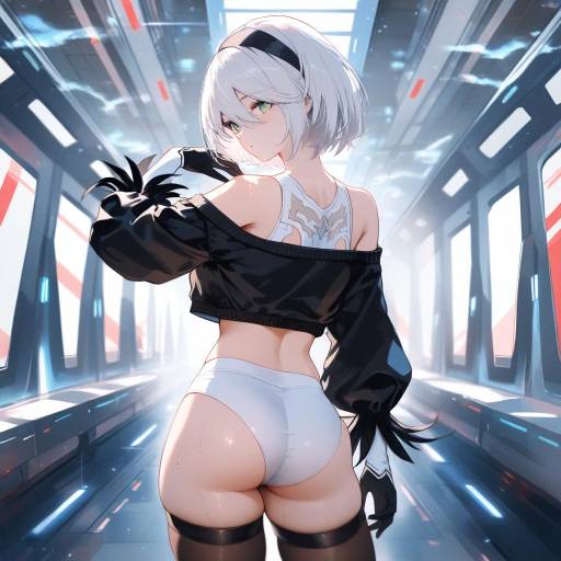 Anime Woman in Black Lingerie and Stockings