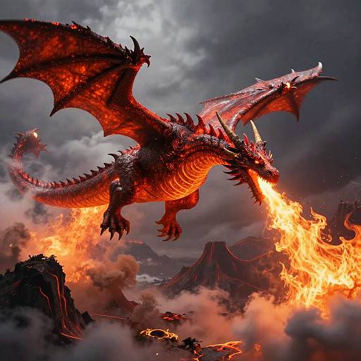 Lava Breathing Dragon Soaring Sky