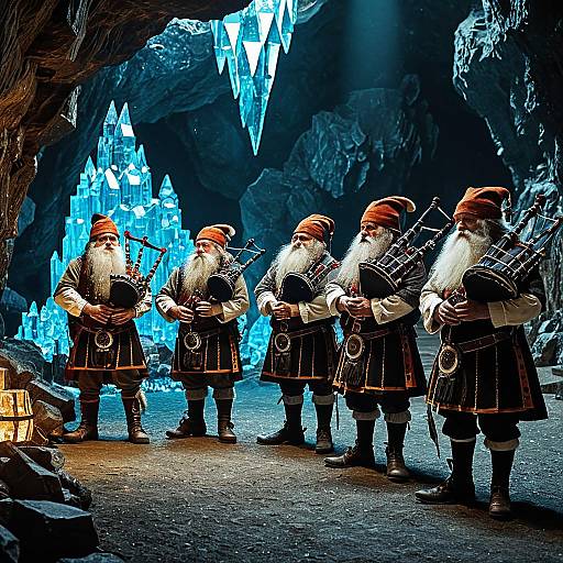 Seven Dwarves Playing Bagpipes in Crystal Cave