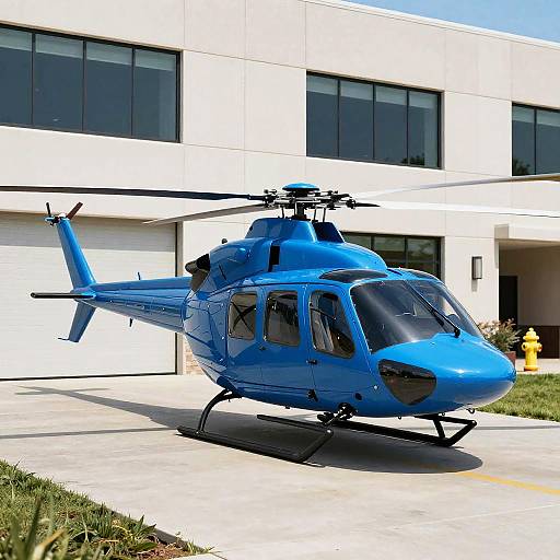Futuristic Blue Helicopter on Driveway