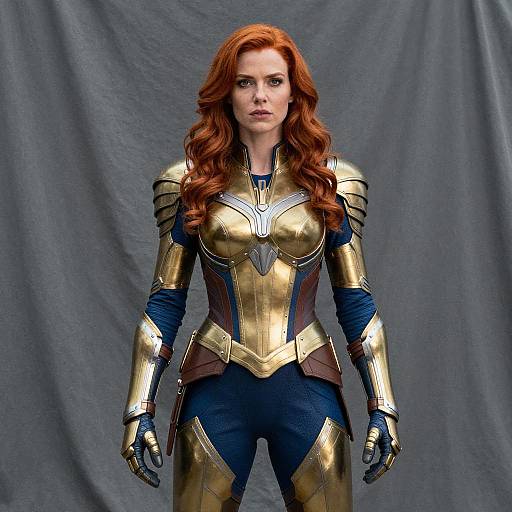 Woman in Gold and Blue Fantasy Armor