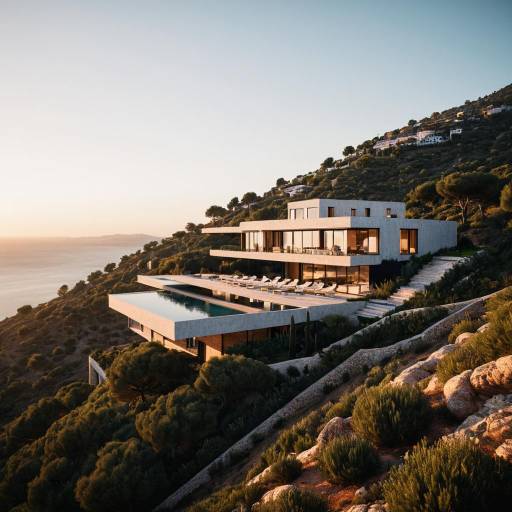 Modern Mediterranean Hillside Villa at Sunset