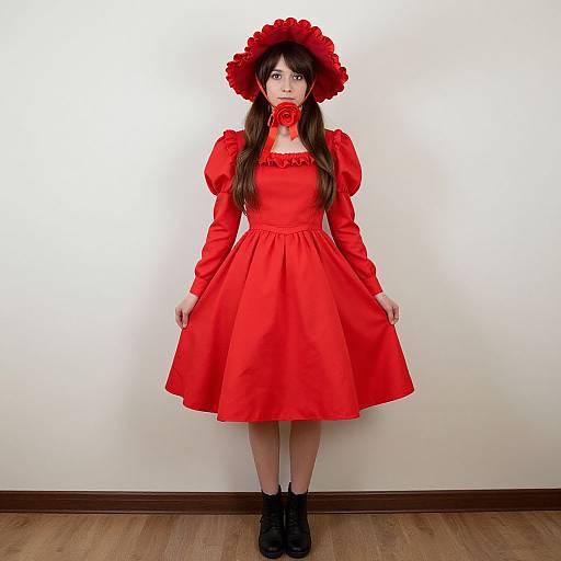Realistic Female in Red Fancy Dress