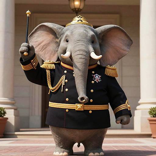 Regal Elephant President in Military Uniform