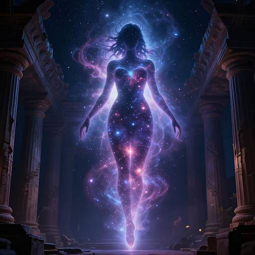 Cosmic Headgoddess Over Ancient Ruins