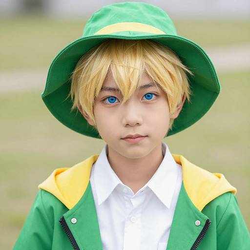 Blonde Boy in Green and Yellow Outfit