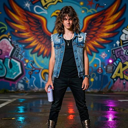 Rebellious Teen with Phoenix Mural
