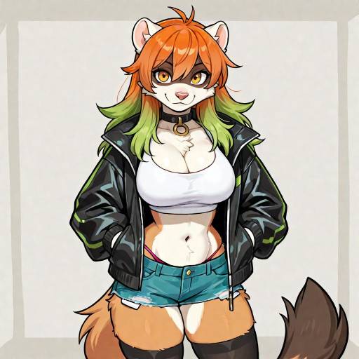 Furry Girl with Multicolored Hair