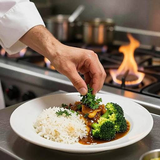 Chef Garnishing Vibrant Culinary Dish