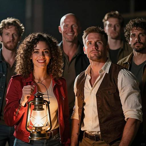 Cheerful Group in Dimly Lit Setting