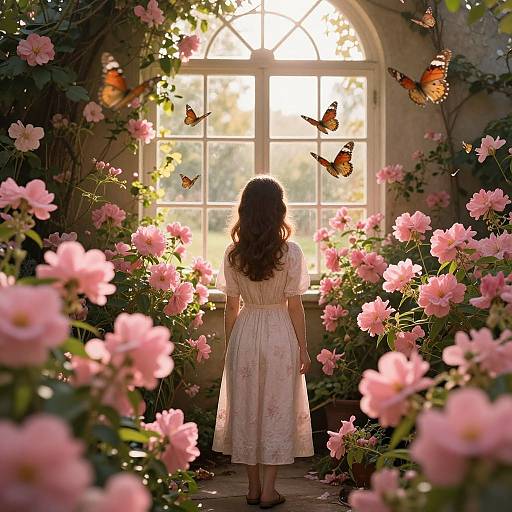 Serene Garden with Blossoms and Butterflies