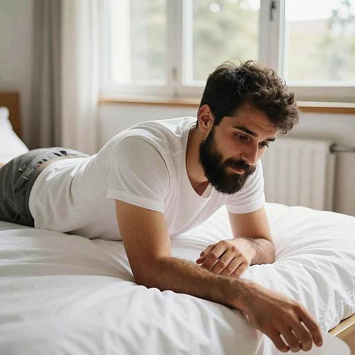 Relaxed Bearded Man on Bed