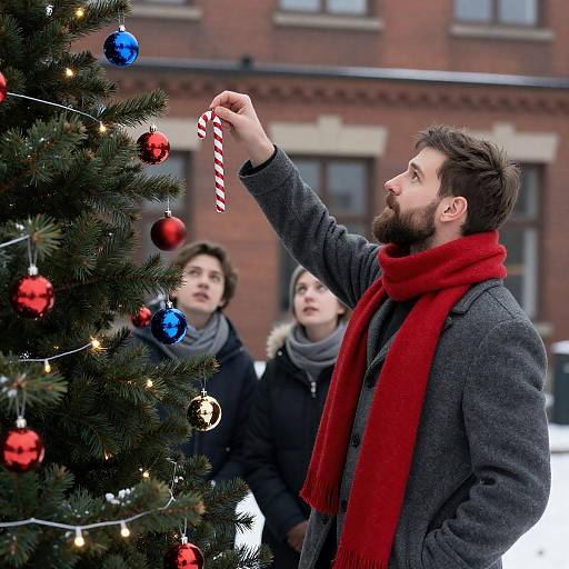 Festive Man Admiring Christmas Tree