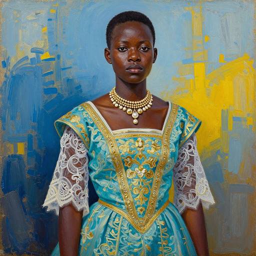 Elegant Dark-Skinned Woman in Turquoise Dress