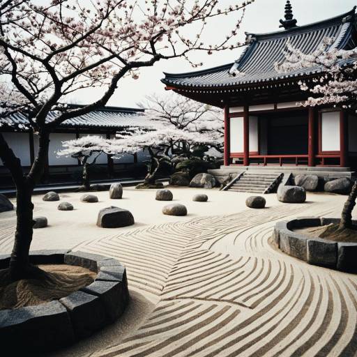 Serene Zen Garden with Cherry Blossoms
