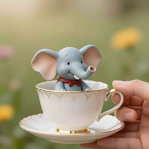 Miniature Elephant in Teacup Scene