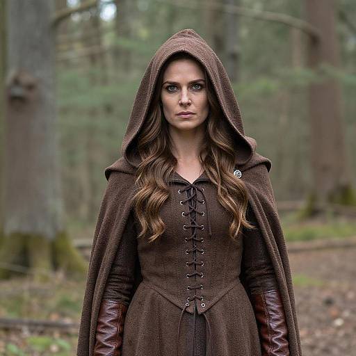 Woman in Brown Medieval Wizard Costume in Forest