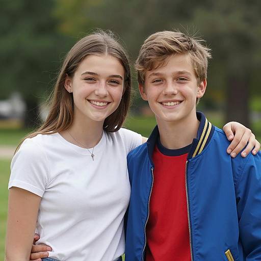 Joyful Teens in a Blurred Green Setting