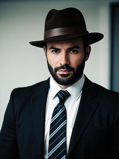 Man in Classic Formal Attire with Fedora Hat