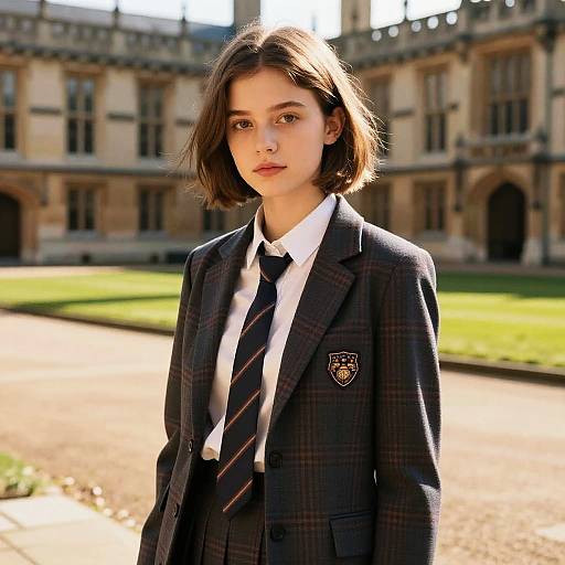 Teenage Girl in Plaid Uniform