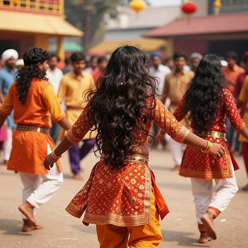 Vibrant Festival Dance with Long-Haired Indian Men