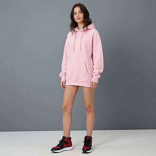 Female Model in Pink Hoodie and Sneakers