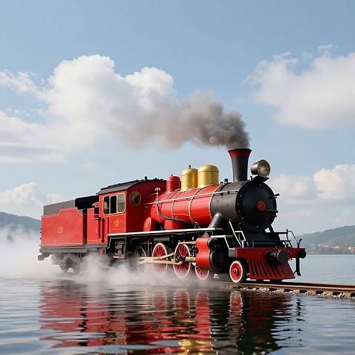 Surreal Steam Locomotive Over Water