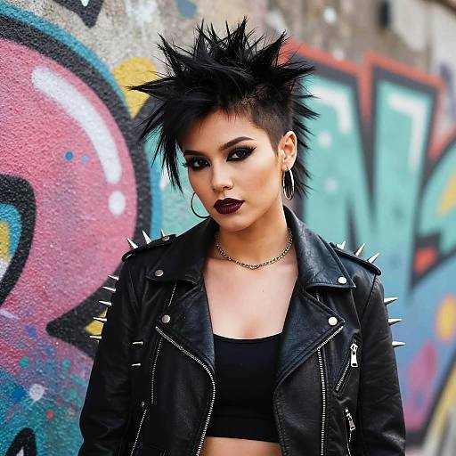 Punk Rebel Woman by Graffiti Wall