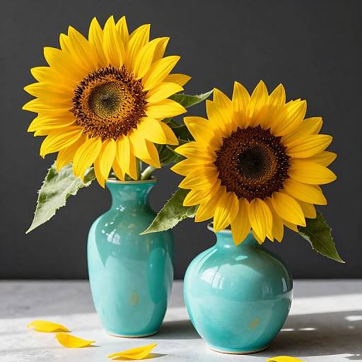Vibrant Sunflowers in Turquoise Vases