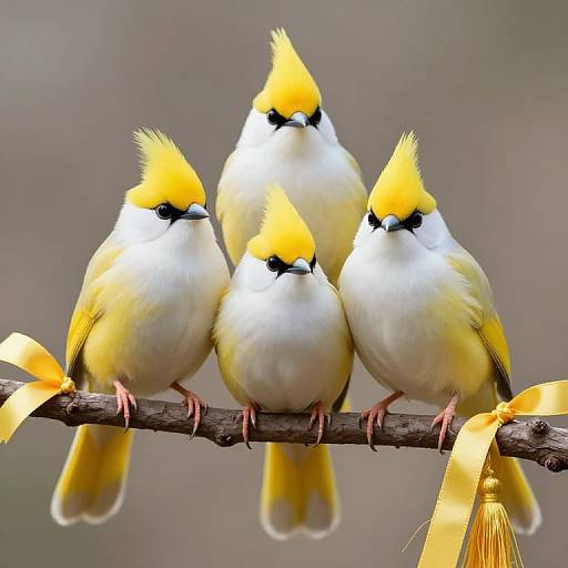 Ornate Yellow-Crested Birds on Branch