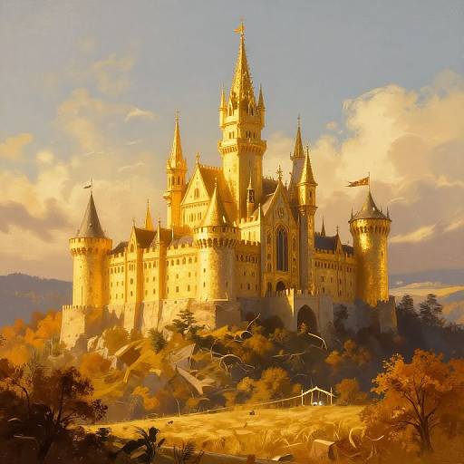 Golden Medieval Castle on Hill