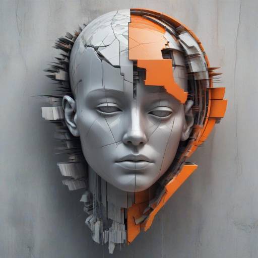 Surreal Abstract Head Sculpture with Glitch Art