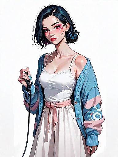 Relaxed Woman in Cozy Grey Cardigan