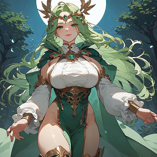 Anime Girl in Forest Night Scene