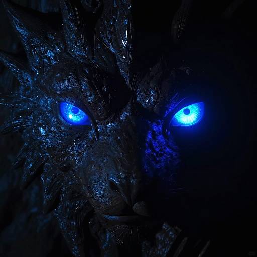 Glowing Blue Eyes in Dark Cave