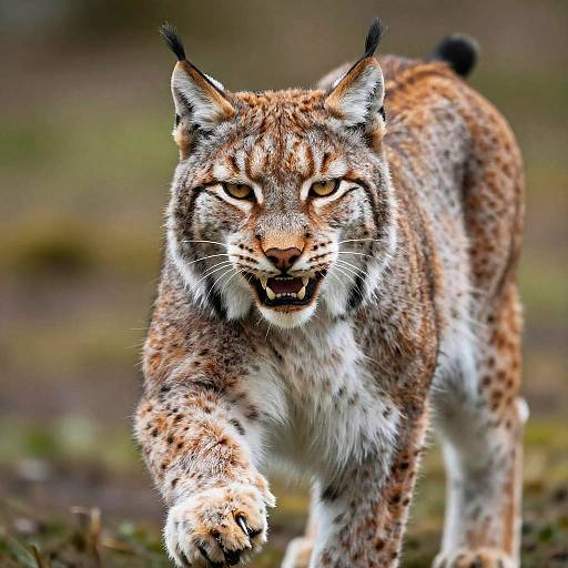 Fierce Eurasian Lynx Pawing Forward