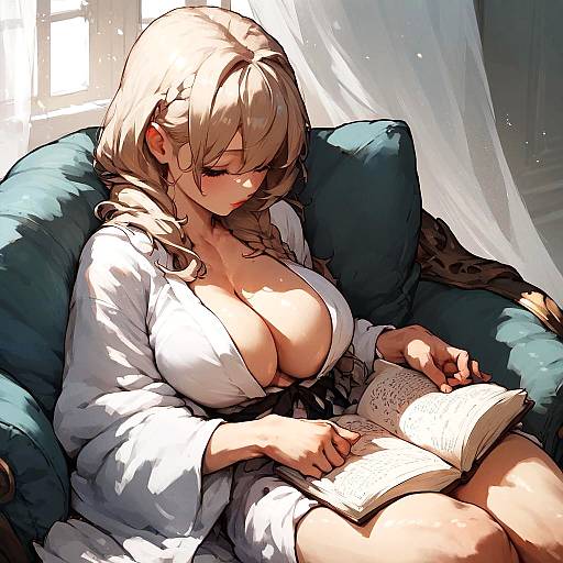 Cute Anime Girl Reading on Couch