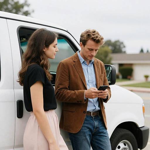 Man and Woman Standing by White Truck