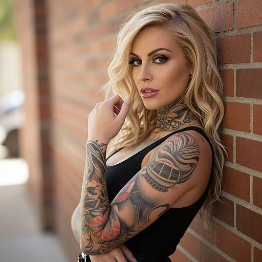 Confident Blonde Woman with Tattoos