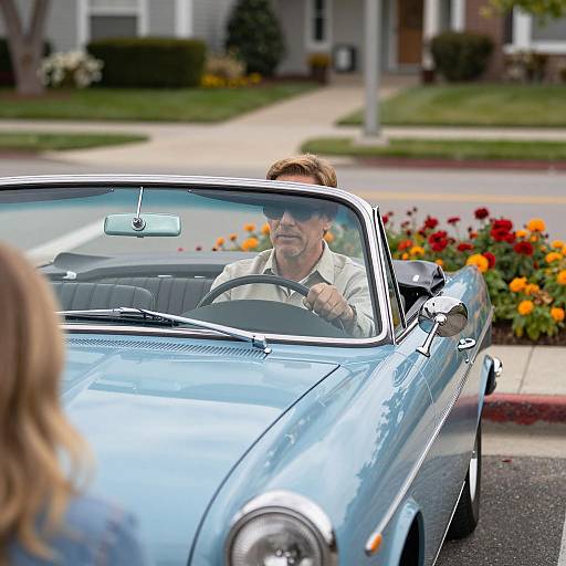 Sunlit Drive in a Vintage Convertible