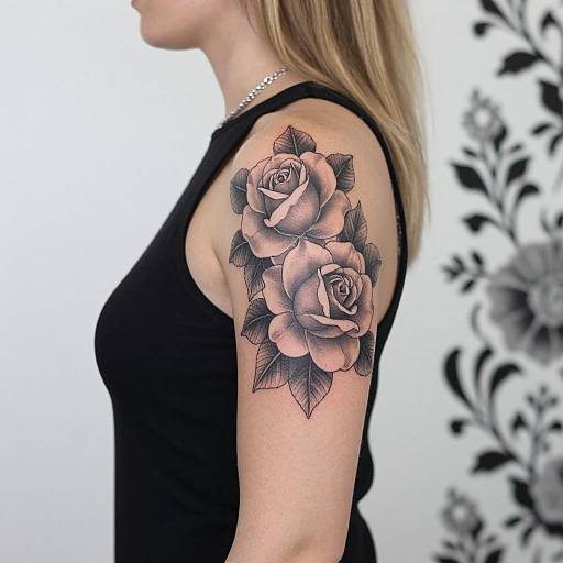 Blonde Woman with Realistic Rose Tattoo