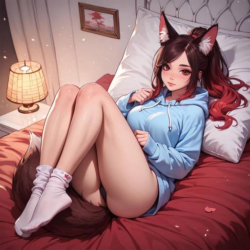 Dreamy Fox Girl Relaxing Indoors