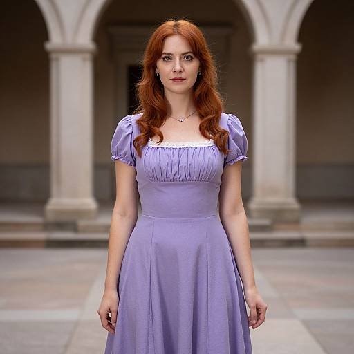 Redhead Woman in Purple Dress